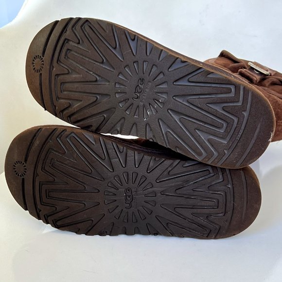 UGG 1895 Retro Cargo Pocket Tall Zip Suede Espresso Brown Sheepskin Boots - Picture 10 of 13